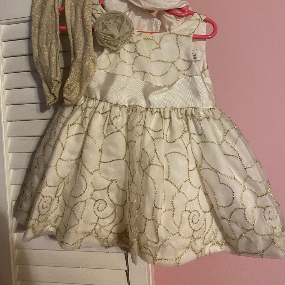 Janie and Jack Gold and White Dress